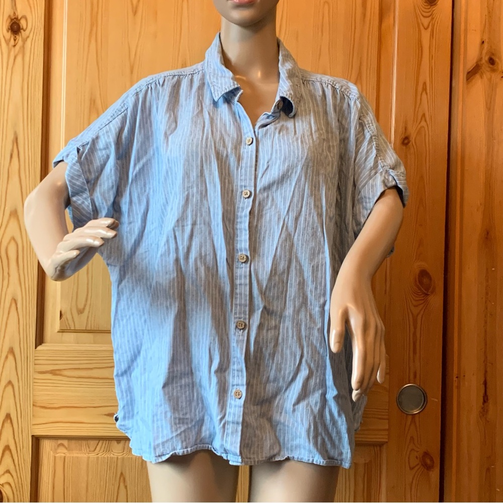 Faherty Blue Pinstripe Short-Sleeve Button-Down Shirt